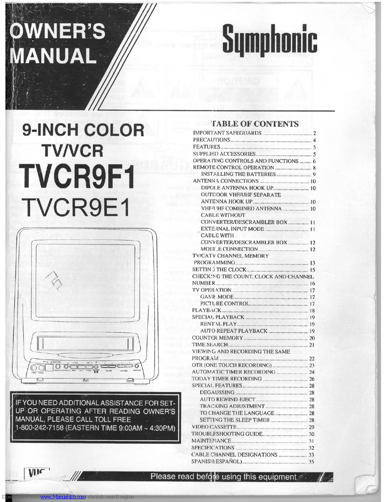 Symphonic TVCR9E1 Owner's Manual