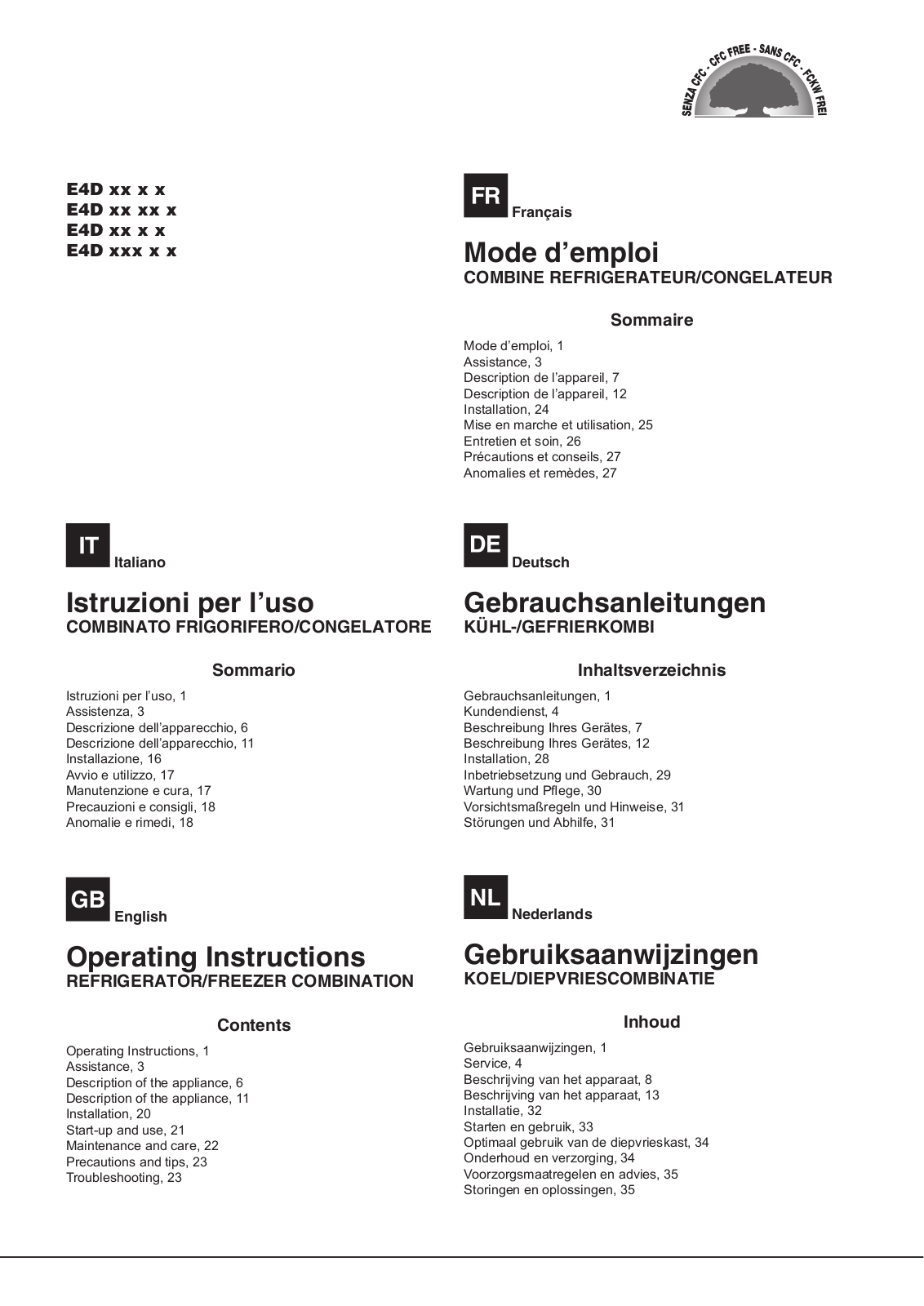 Hotpoint E4D AAA B C, E4D AA X C, E4D AA B C, E4D AA W C Operating Instructions