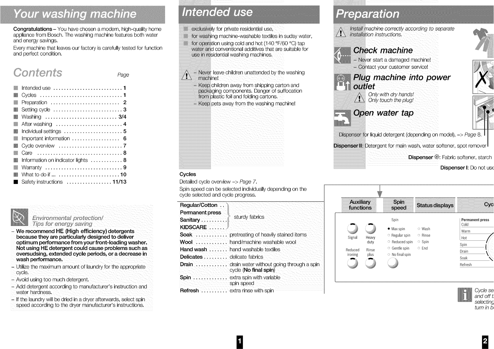 Bosch WAS20160UC/33, WAS20160UC/38 Owner’s Manual