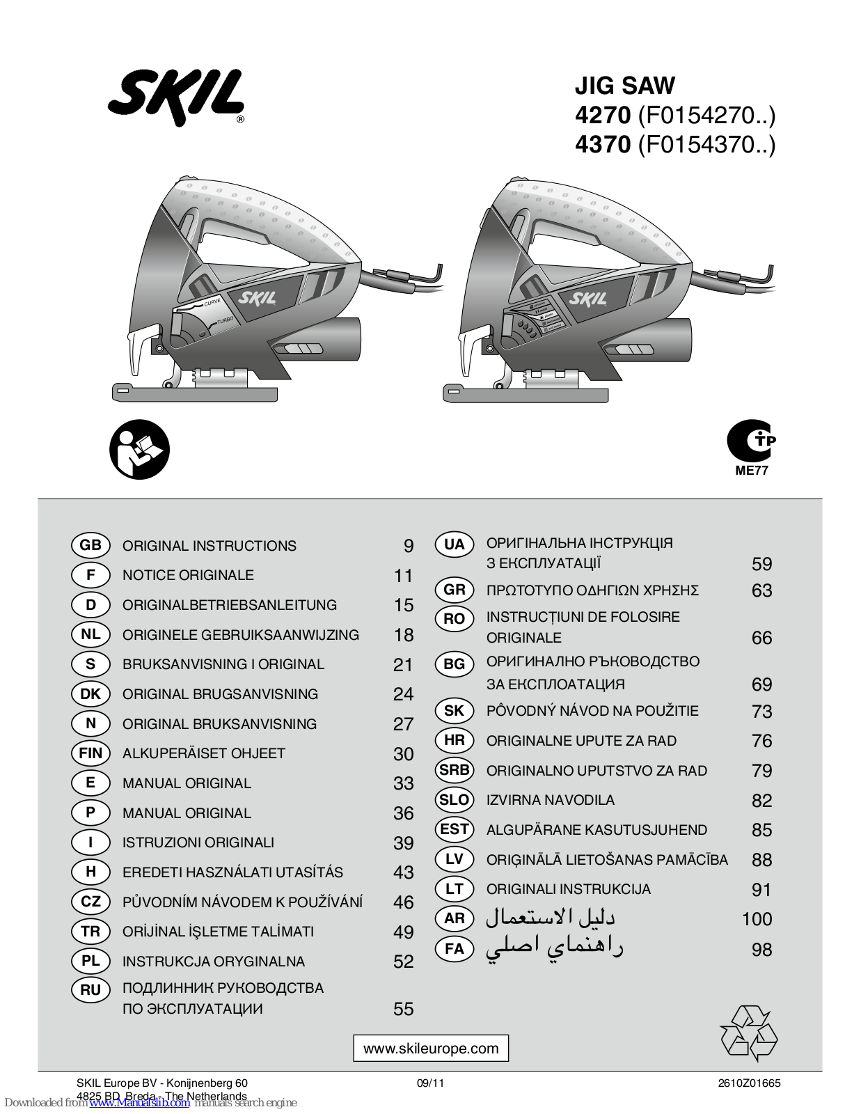 Skil F0154270 SERIES, 4270, F0154370 SERIES, 4370 Original Instructions Manual