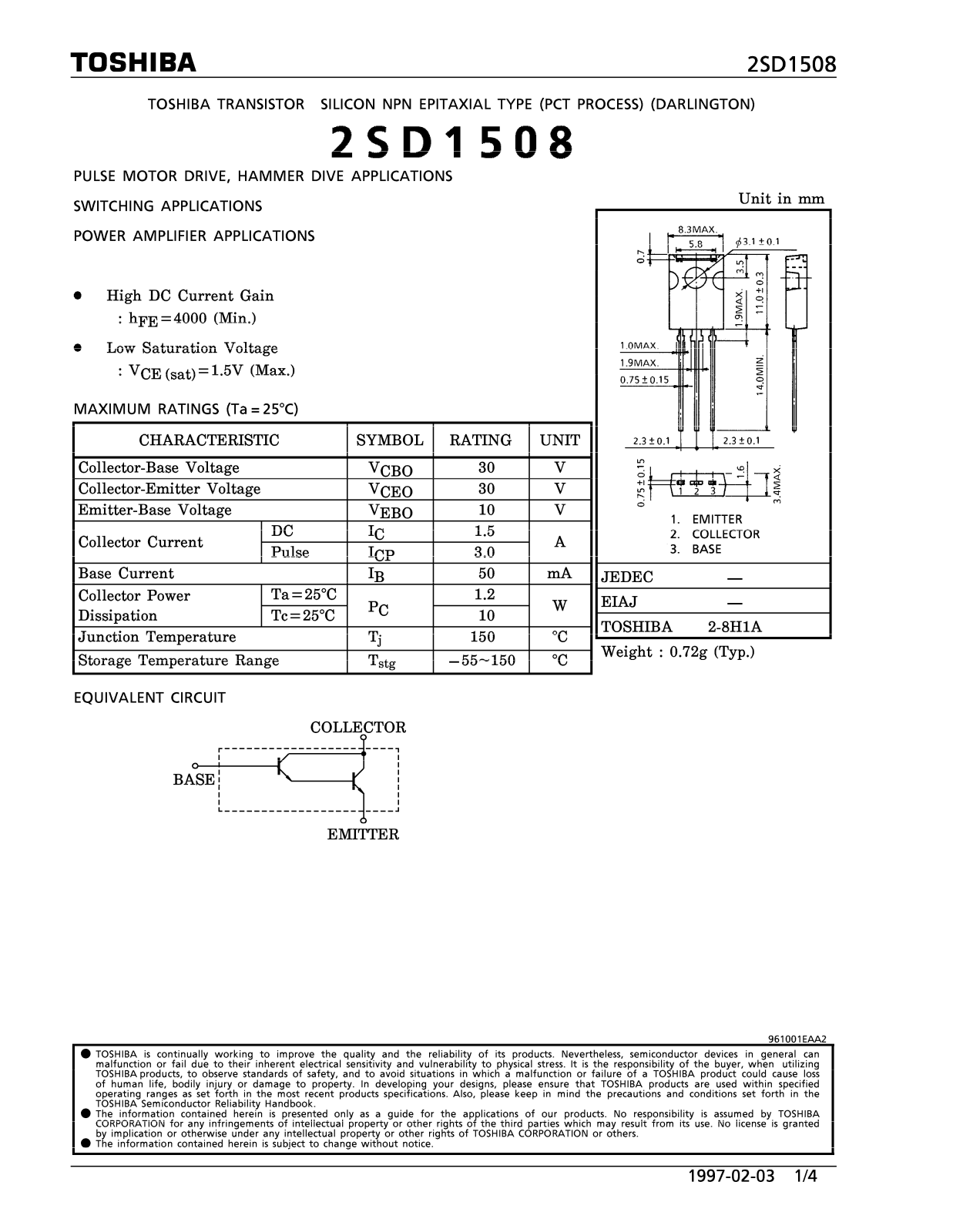 Toshiba 2SD1508 Datasheet