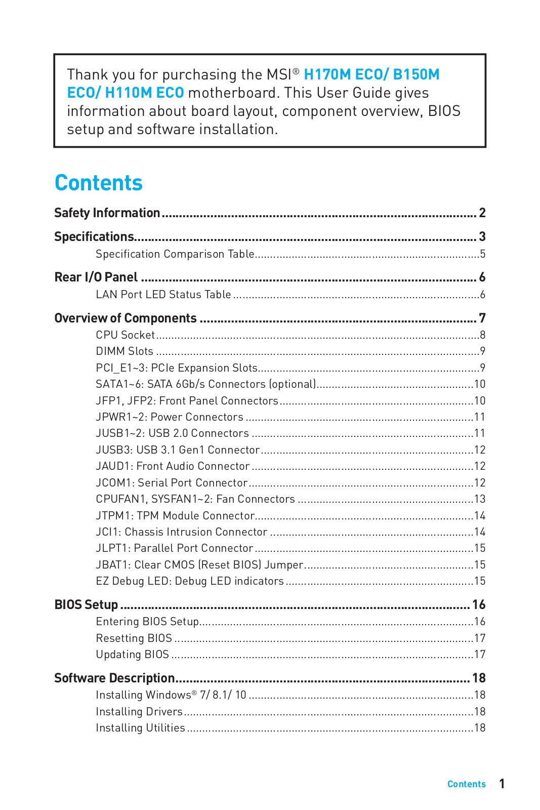 MSI H110M Eco operation manual