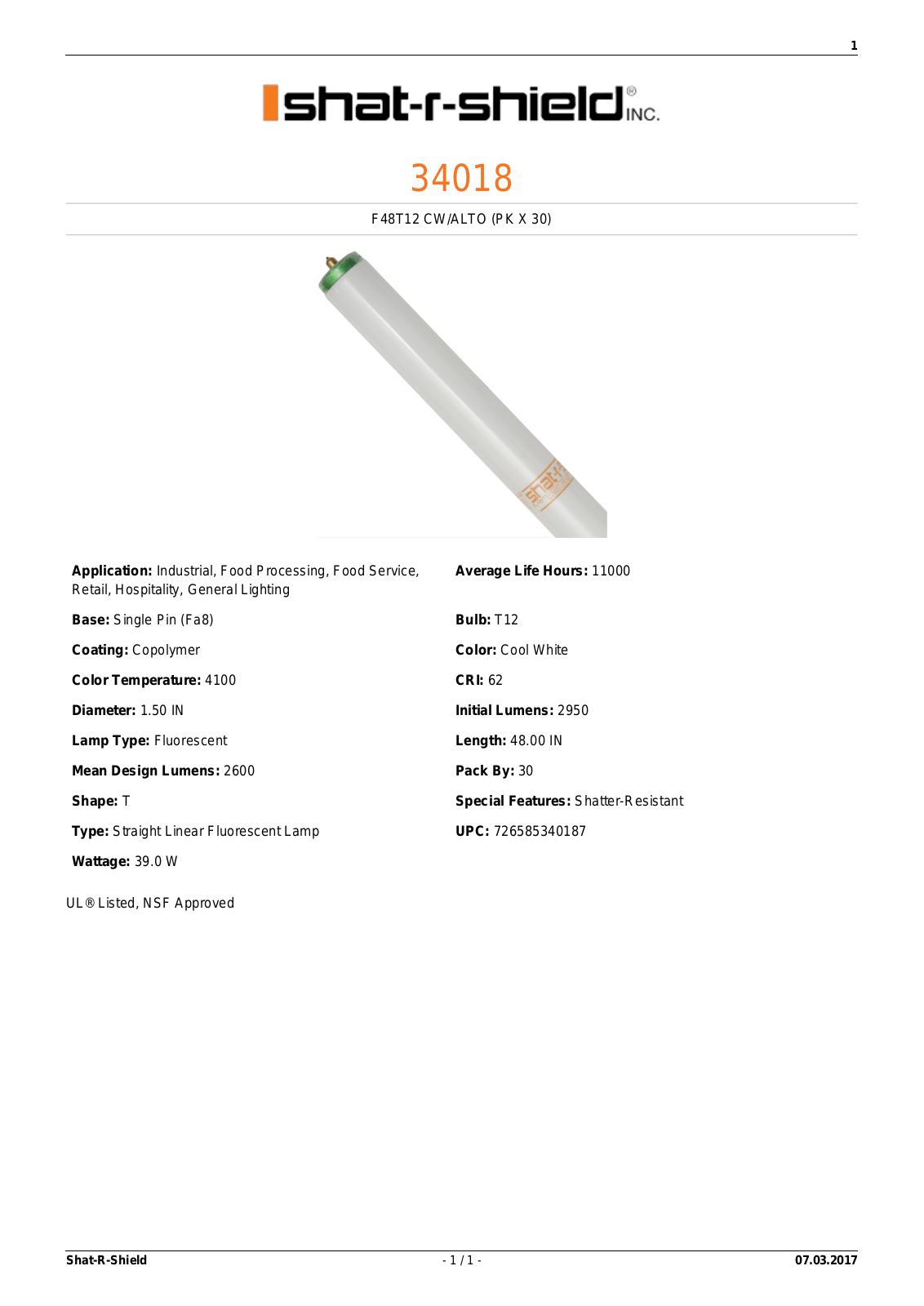 Shat-R-Shield 34018 Data sheet