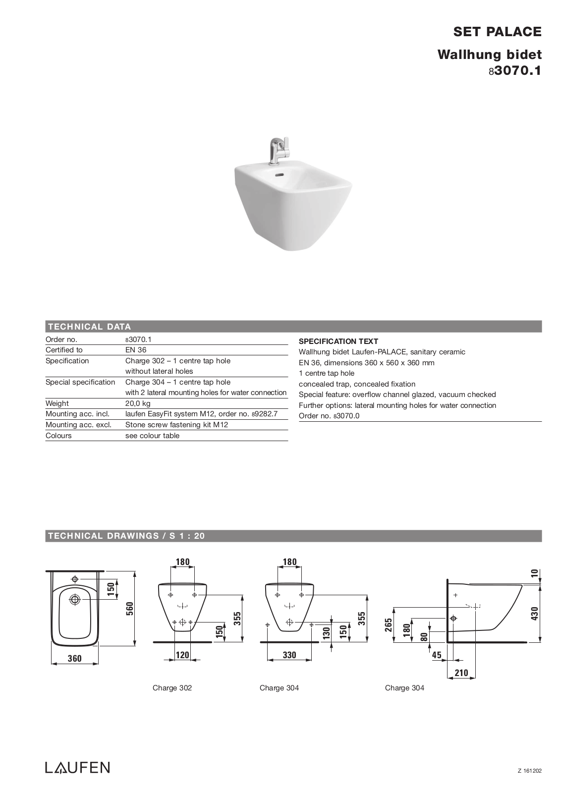 Laufen 8.3070.1 Datasheet