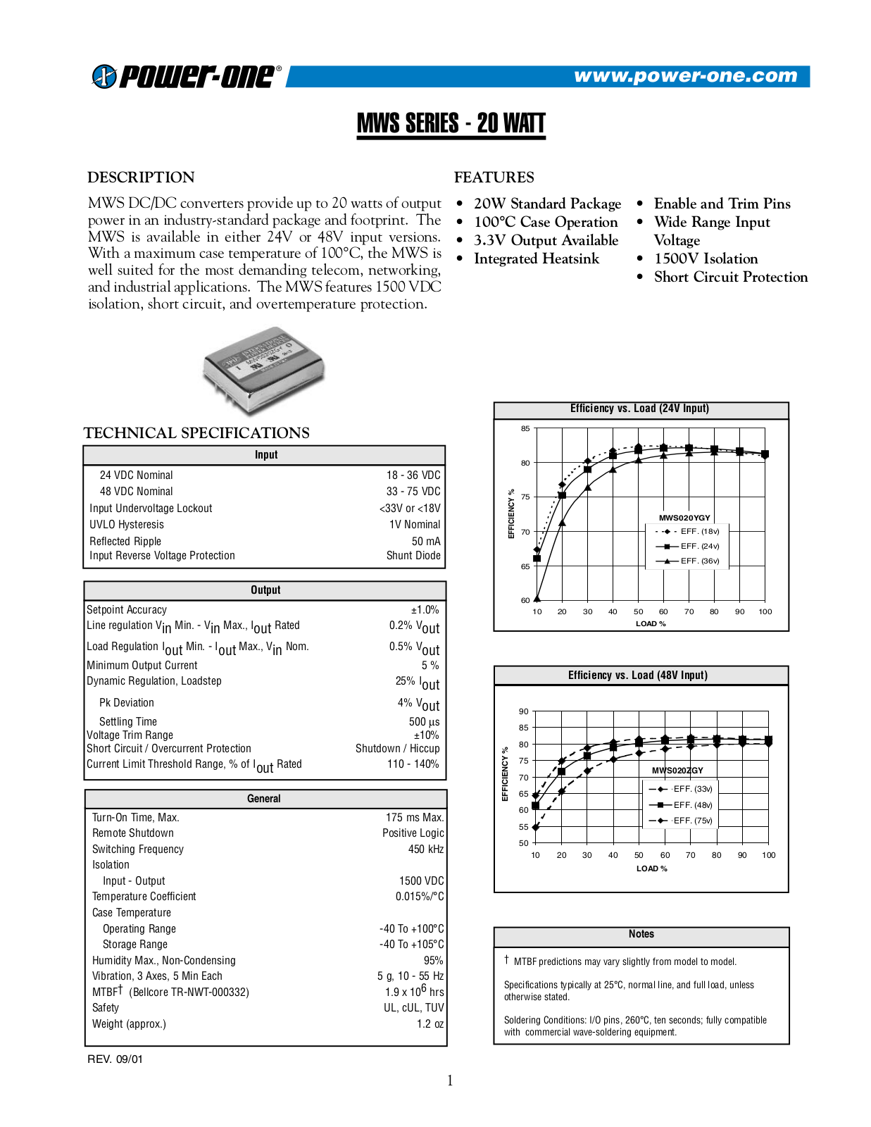 Datasheet MWS020YJY, MWS020ZHY, MWS020ZGY Datasheet (POWER-ONE) - ManualMachine.com