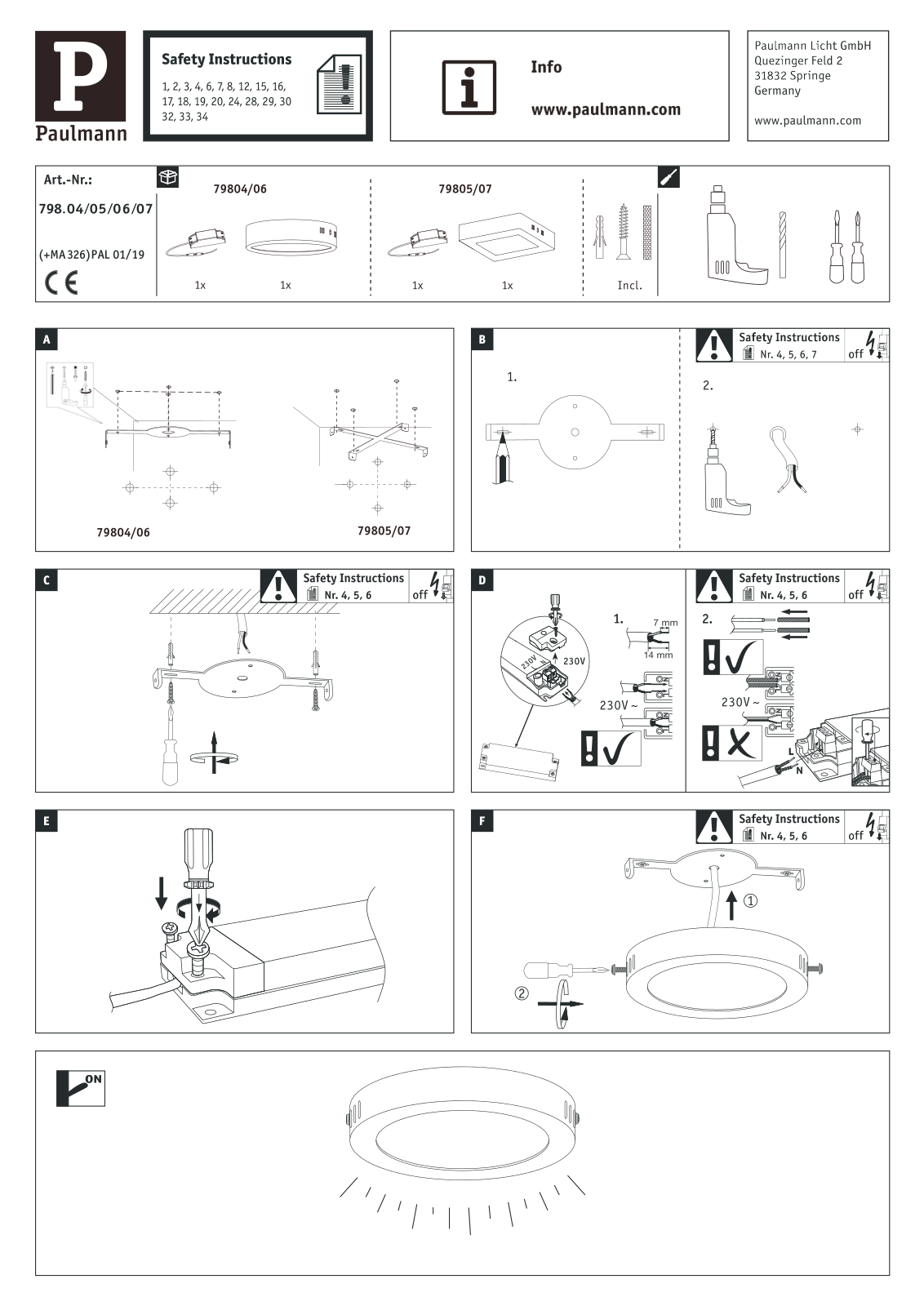 Paulmann 79804, 79805, 79806, 79807 Safety instructions