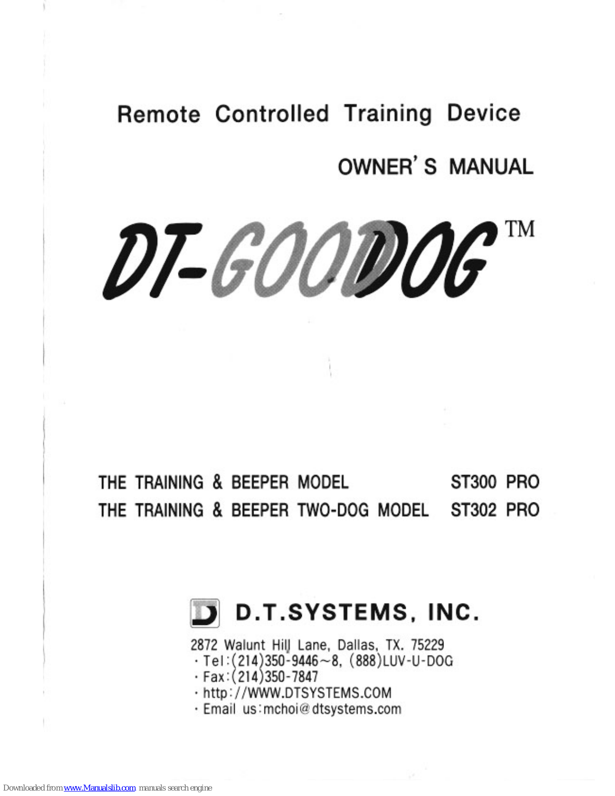 Dt-Systems DT-Good dog ST300 Pro, DT-Good dog ST302 Pro Owner's Manual