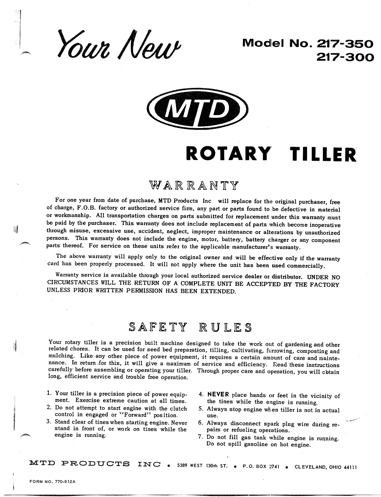 MTD 217-350 User Manual