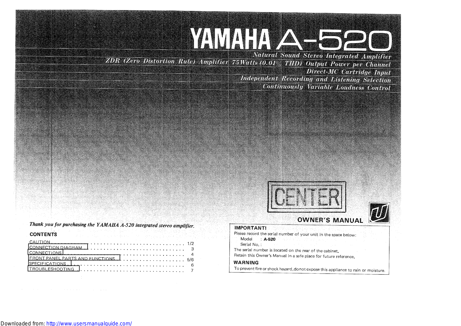 Yamaha Audio A-520 User Manual