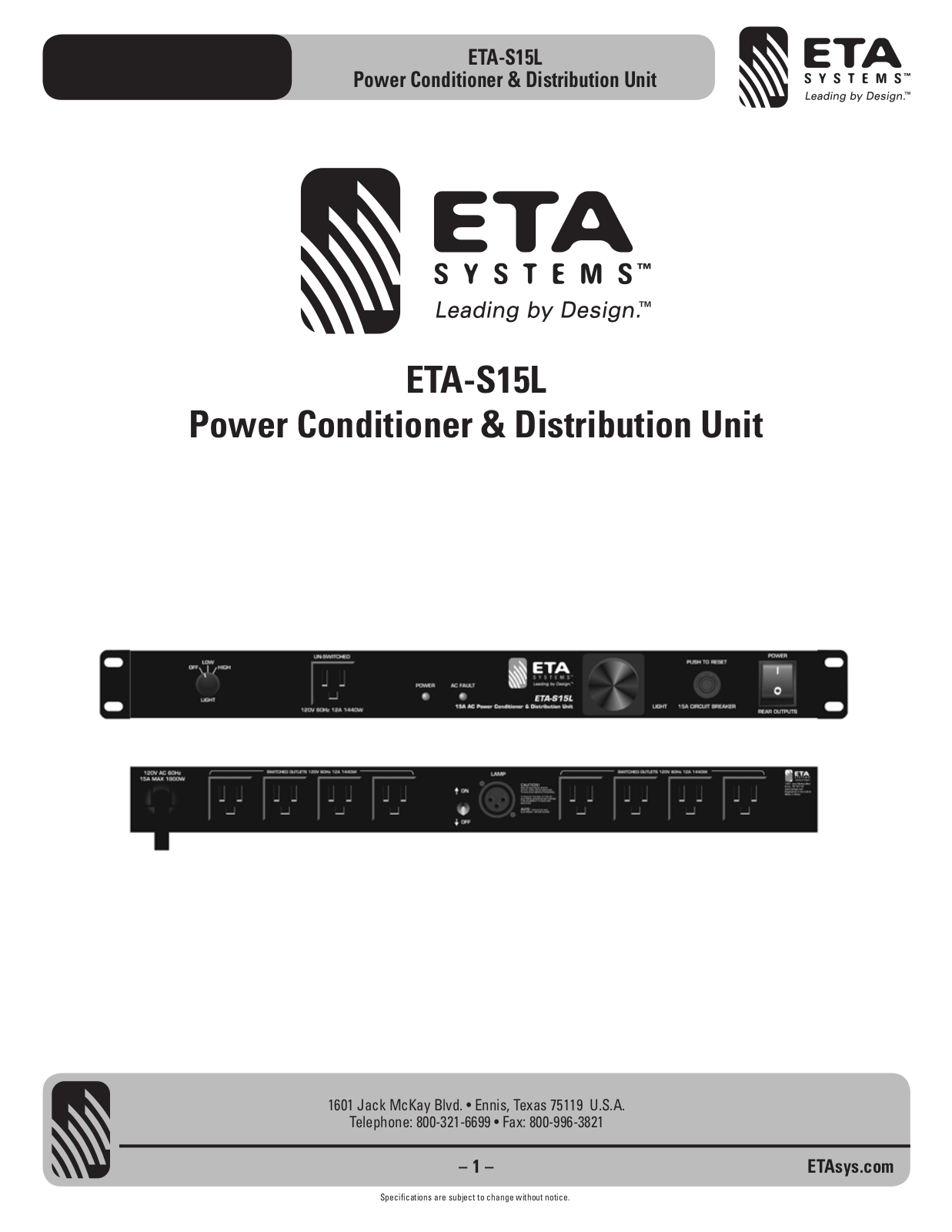 ETA Systems ETA-S15L User Manual