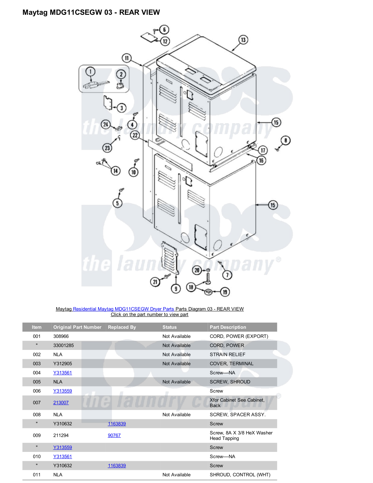 Maytag MDG11CSEGW Parts Diagram