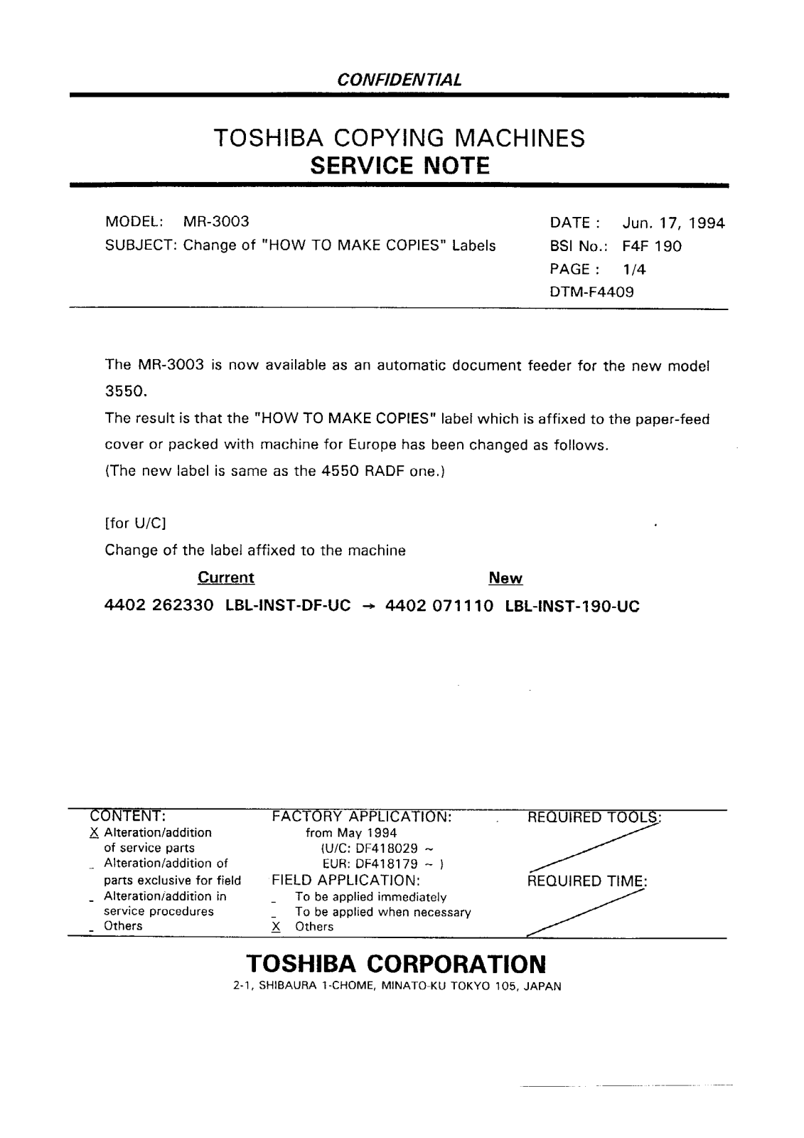 Toshiba f4f190 Service Note