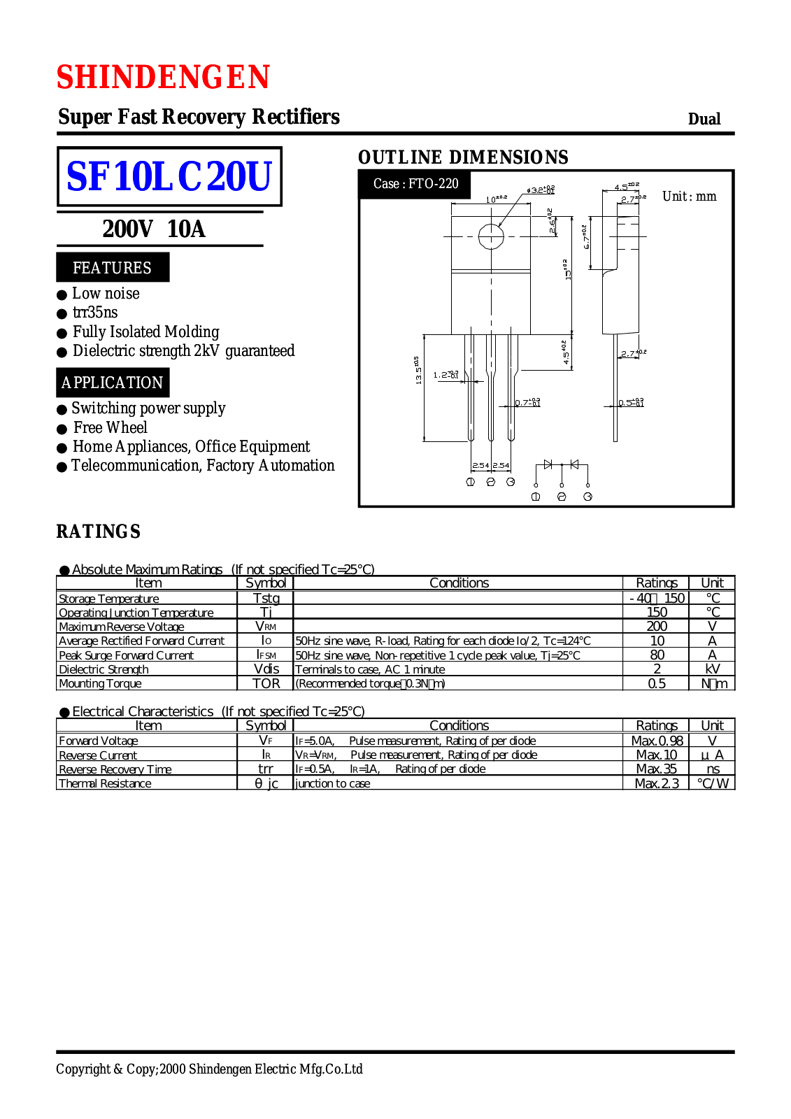 Shindengen Electric Manufacturing Company Ltd SF10LC20U Datasheet