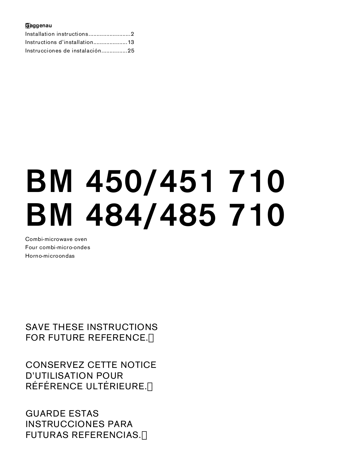 Gaggenau BM 484 710, BM 450 710, BM 451 710, BM 485 710 User Manual