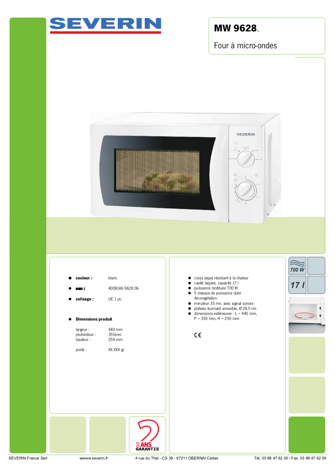 Severin MW 9628 PRODUCT SHEET