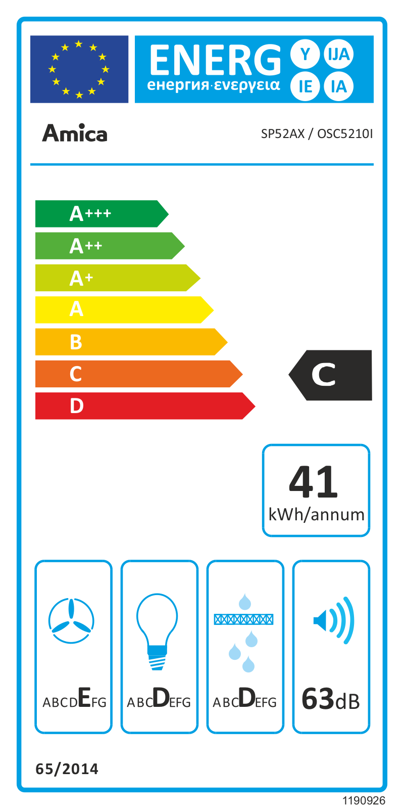 Amica SP52AX Energy label