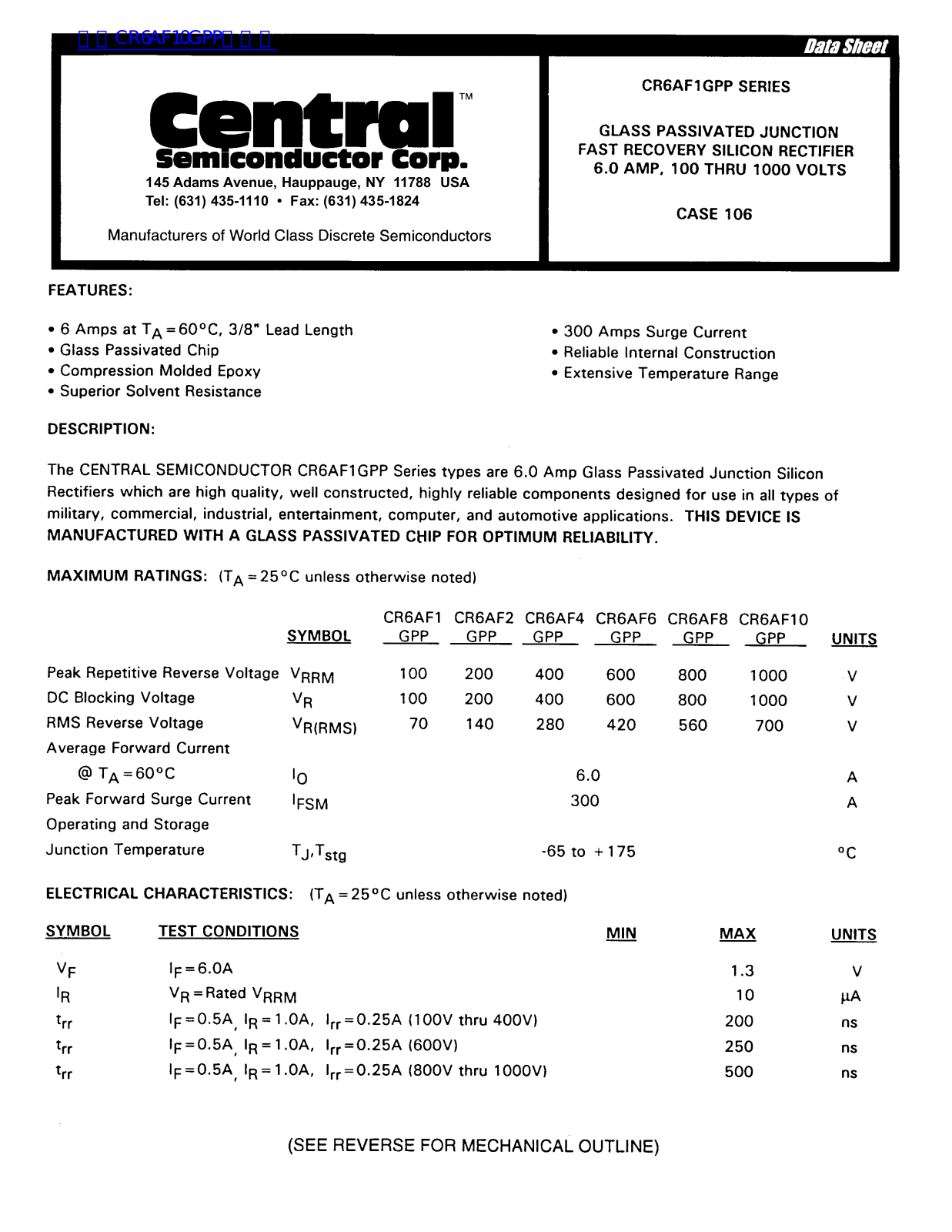 Central CR6AF1GPP Service Manual