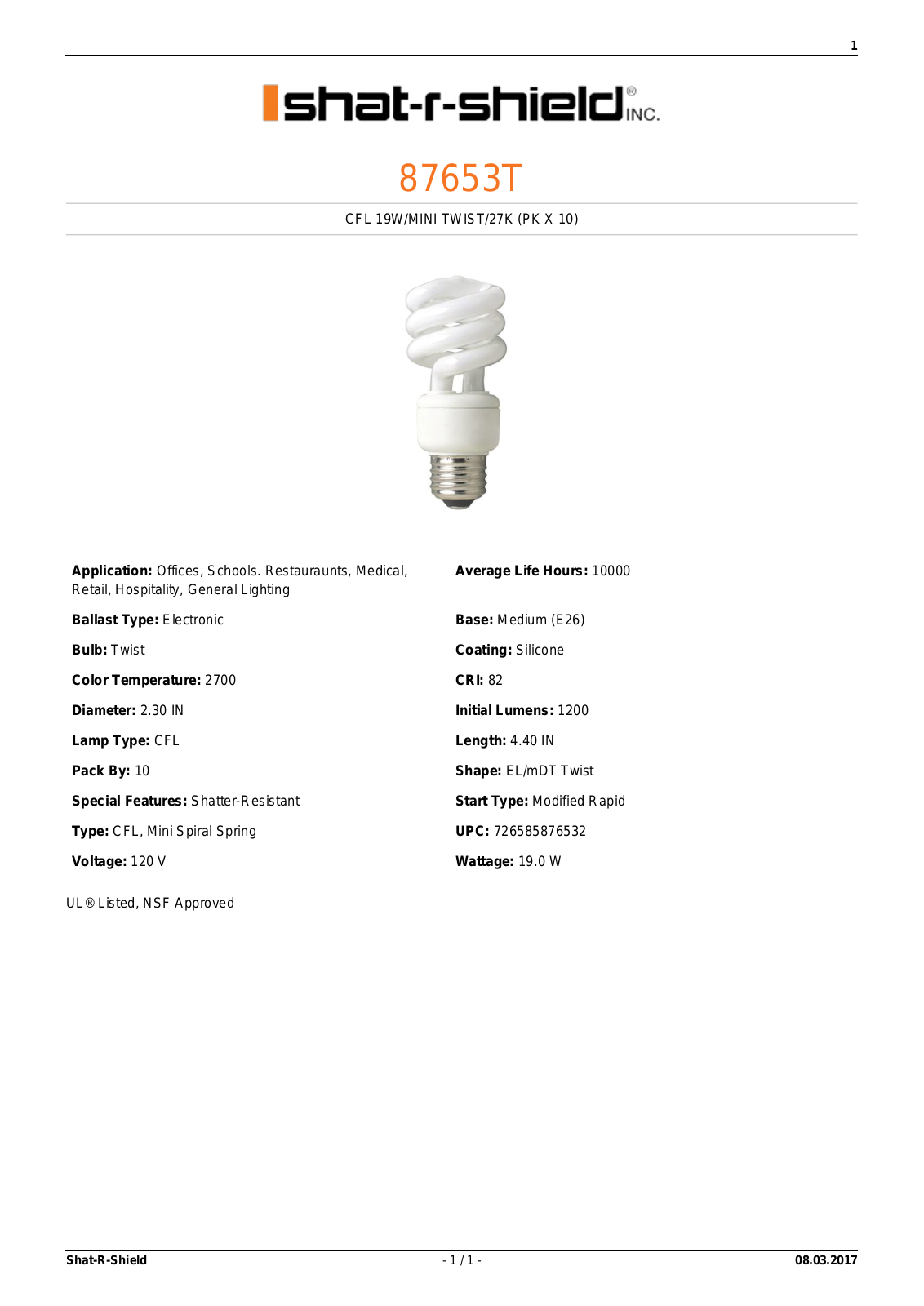 Shat-R-Shield 87653T Data sheet