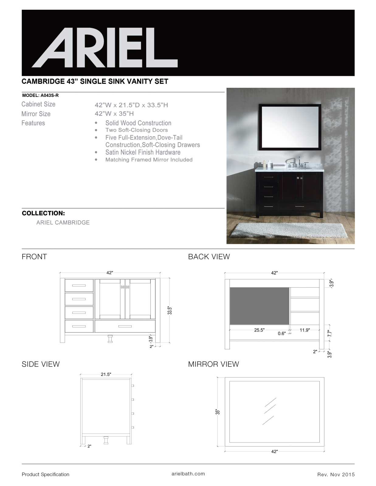 Ariel A043SRCWRGRY, A043SRVOWHT, A043SRESP, A043SRCWRVOESP, A043SRCWRESP Specifications - ManualMachine.com