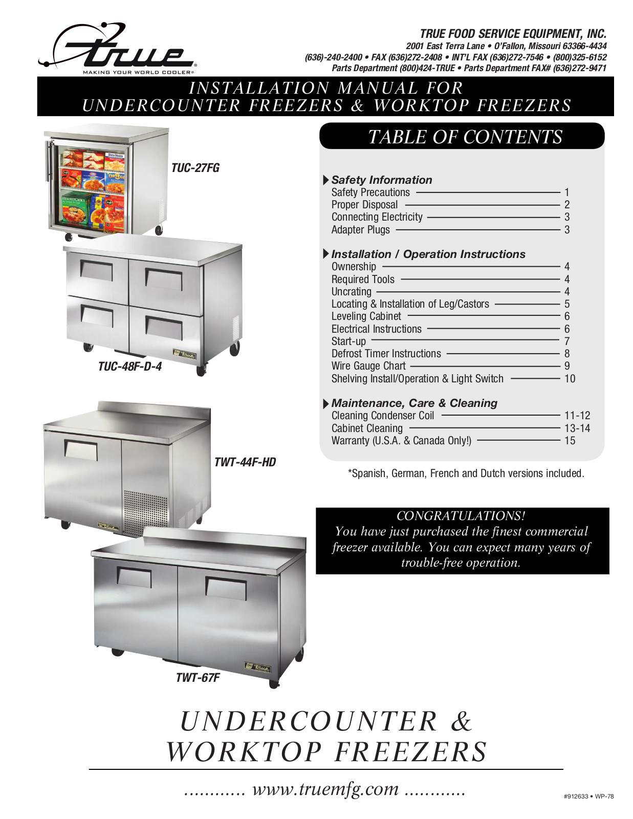 True TWTF Operator’s Manual