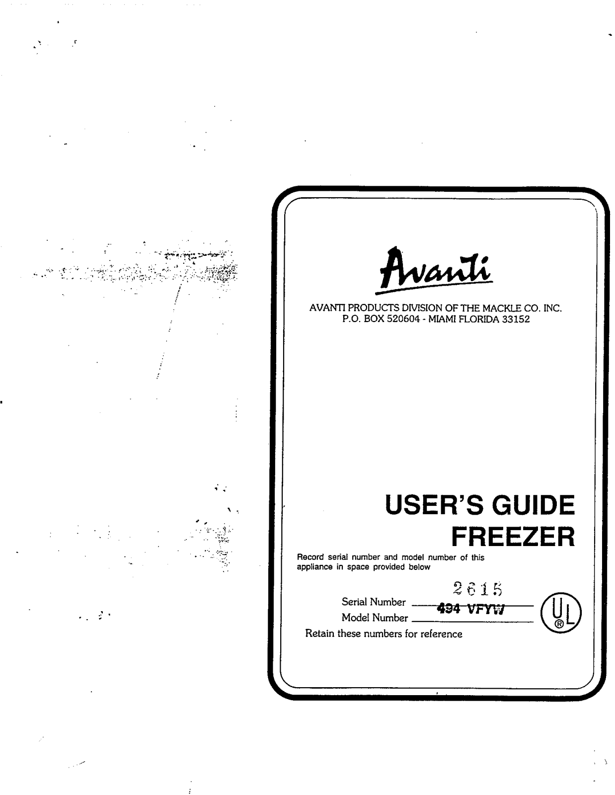 Avanti 494 VFYW User Manual