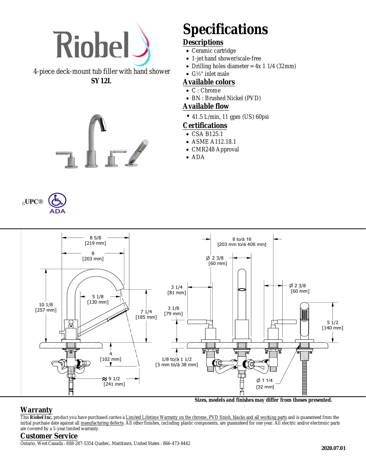 Riobel SY12LC, SY12LBN Specifications - ManualMachine.com