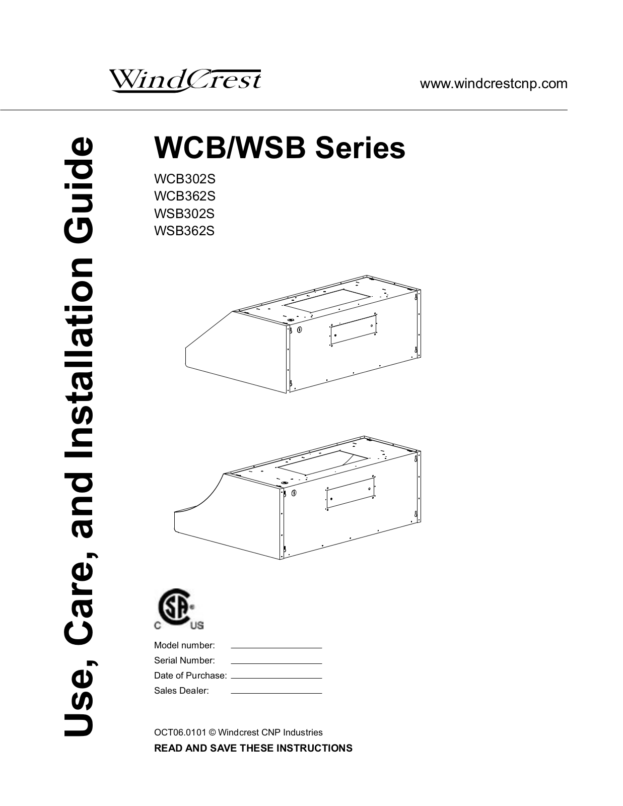 Wind Crest WSB362S, WSB302S, WCB302S, WCB362S User Manual