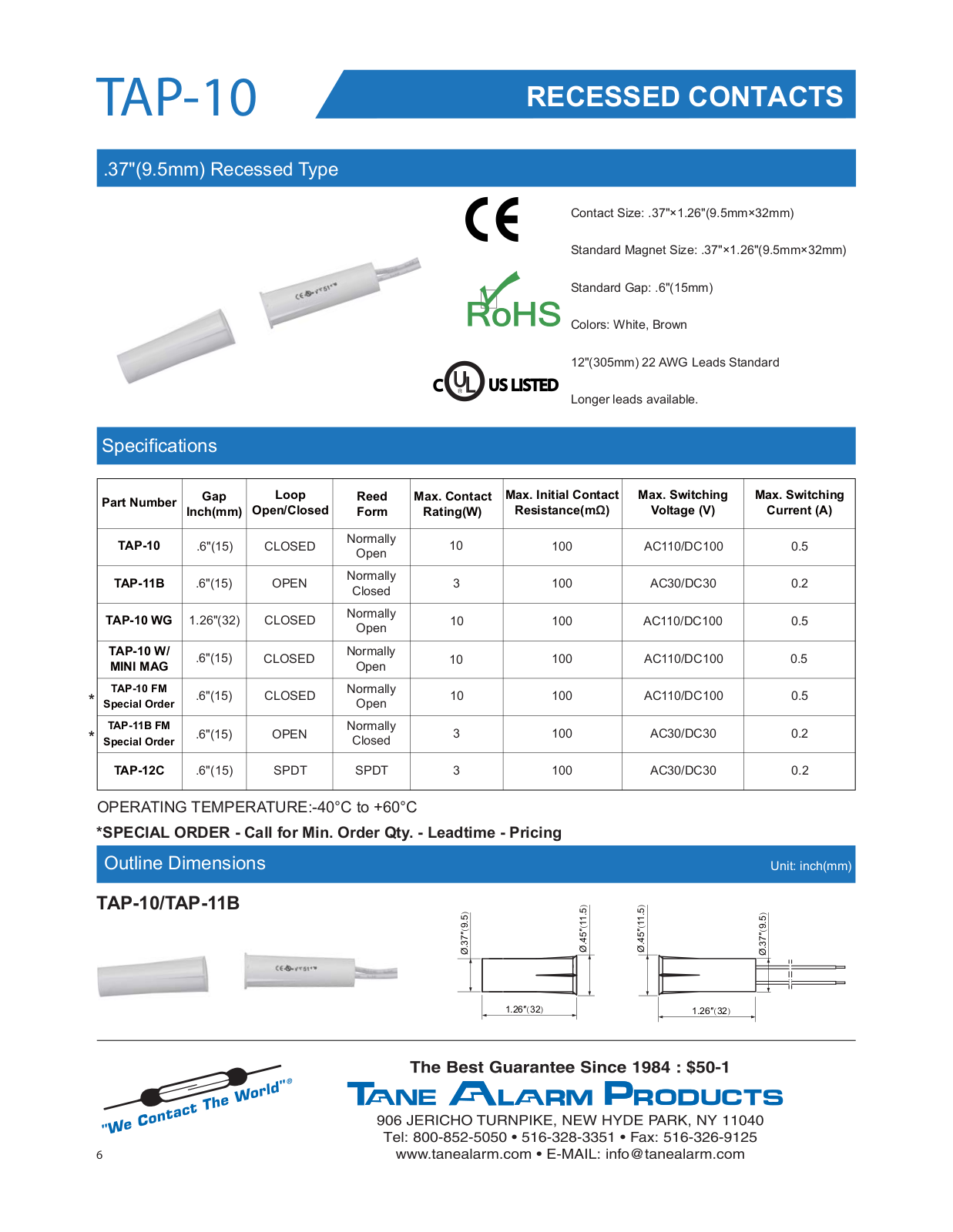 Tane TAP-10-FM, TAP-10, TAP-10-WG Specsheet - ManualMachine.com