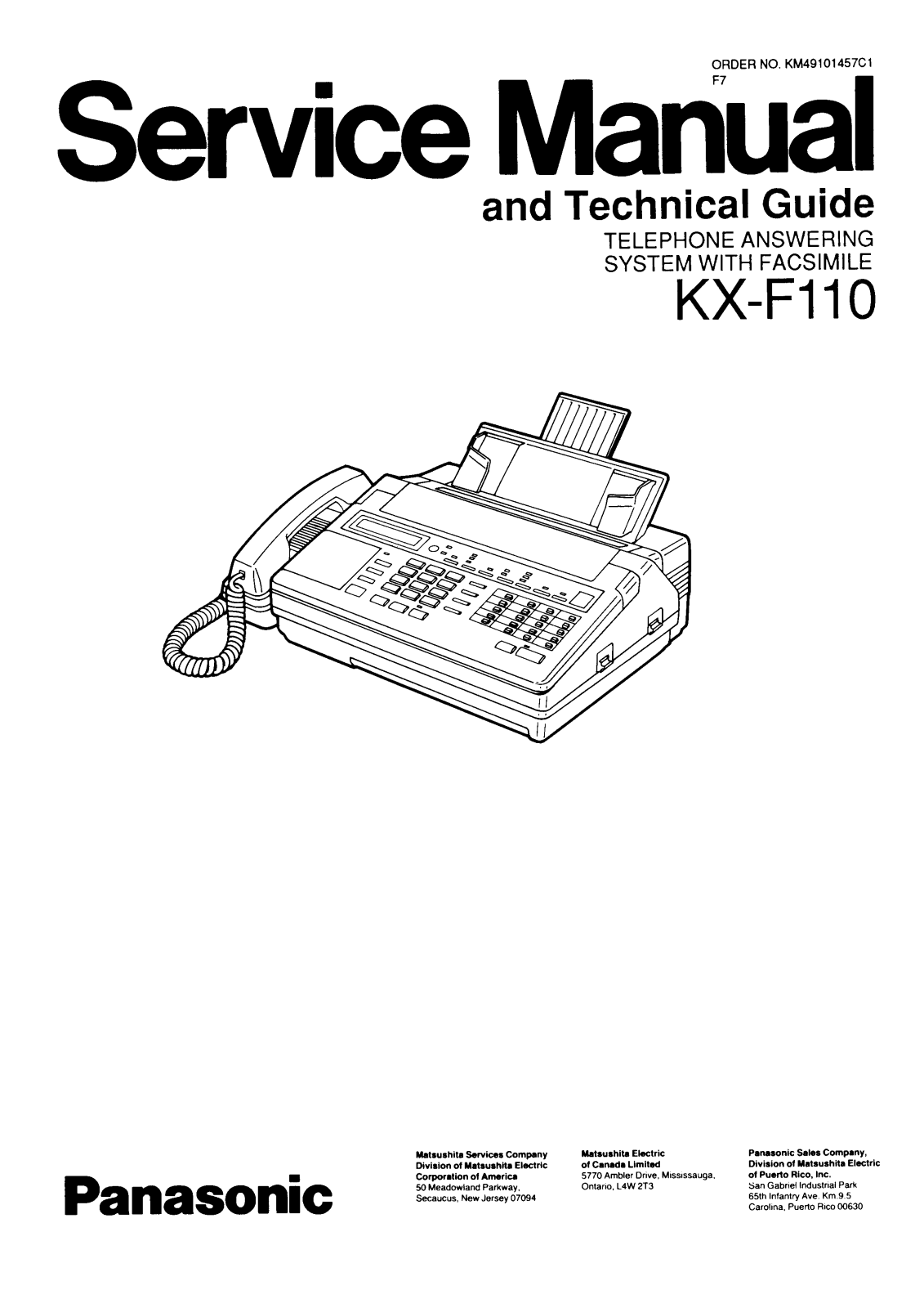 Panasonic kx-f110 Service Manual
