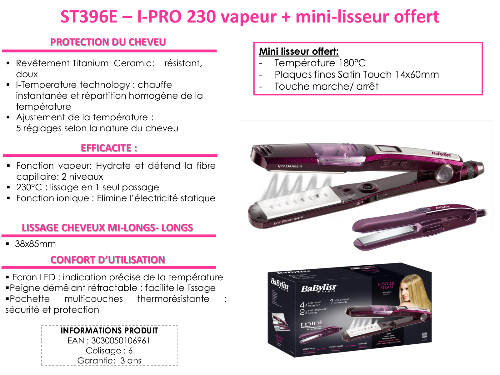 Babyliss ST396E product sheet