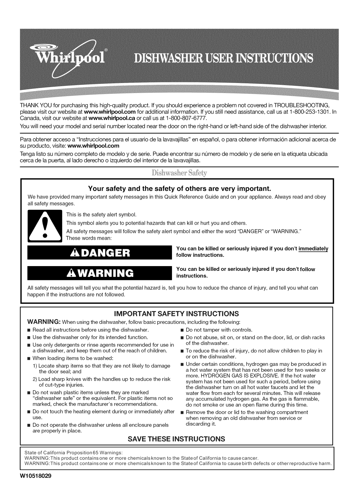 Whirlpool WDF518SAAS0, WDF518SAFW0, WDF518SAFM0, WDF518SAFB0, WDF518SAAW0 Owner’s Manual