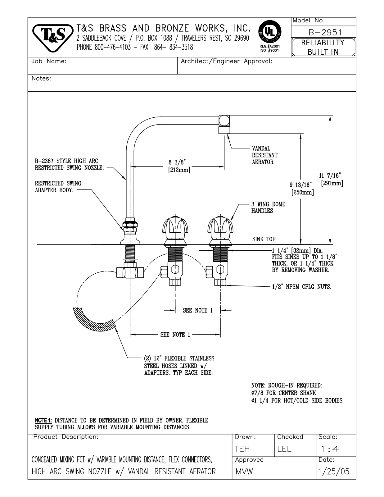 T&S Brass B-2951 User Manual