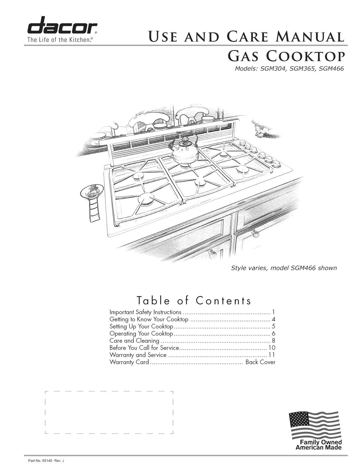 Dacor SGM304, SGM304S, SGM466BLP, SGM466B, SGM466RLP Owner’s Manual