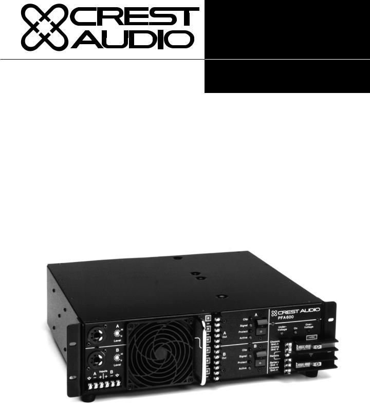 Crest audio PFA600 SPECIFICATIONS