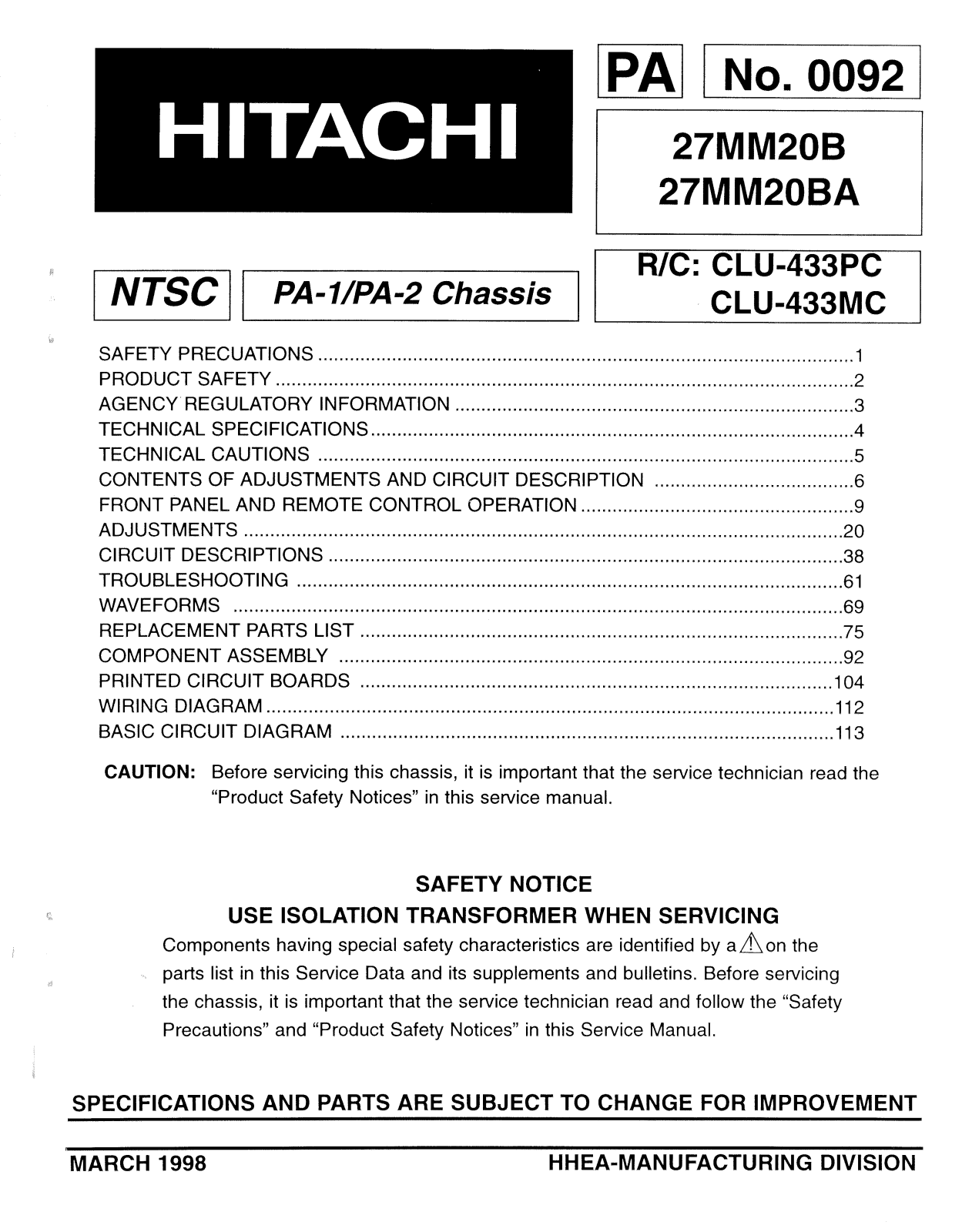 Hitachi pa0092 schematic