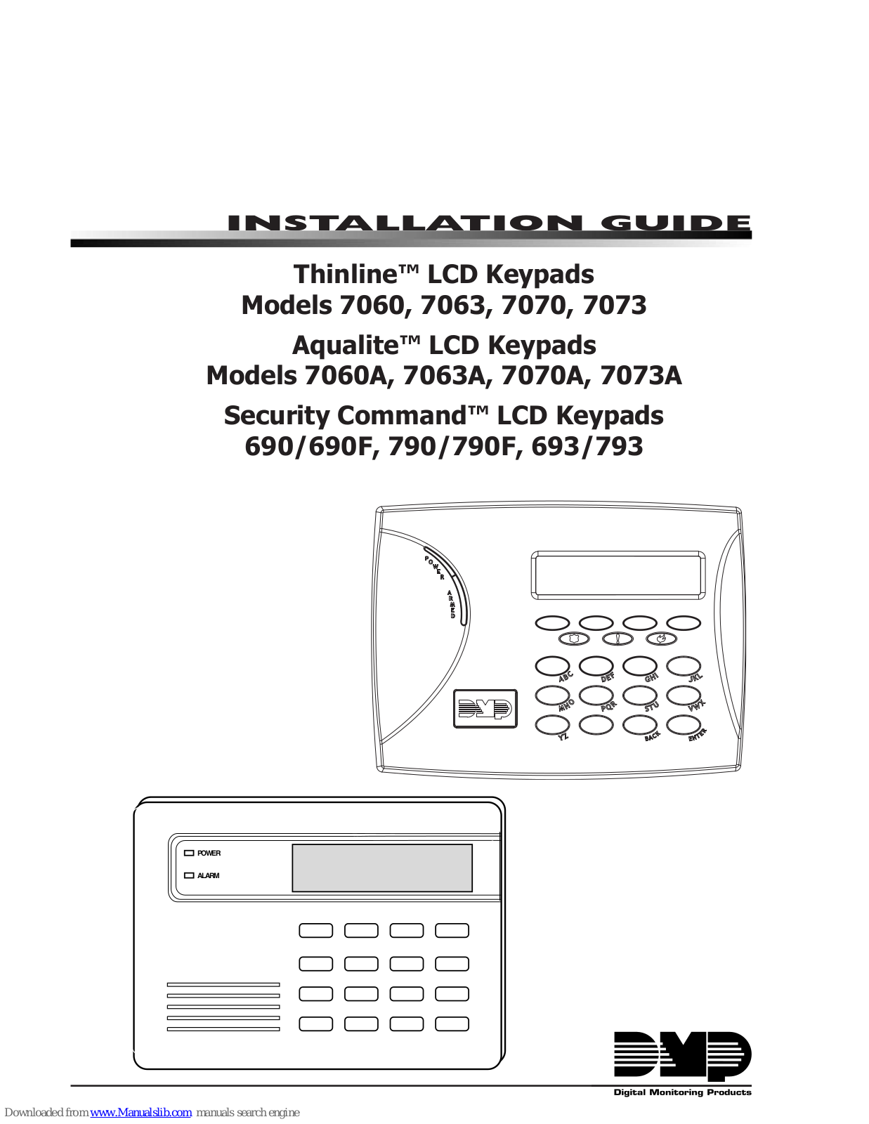 DMP Electronics Aqualite 7060A, Thinline 7063, Aqualite 7063A, Aqualite 7070A, Aqualite7073A Installation Manual