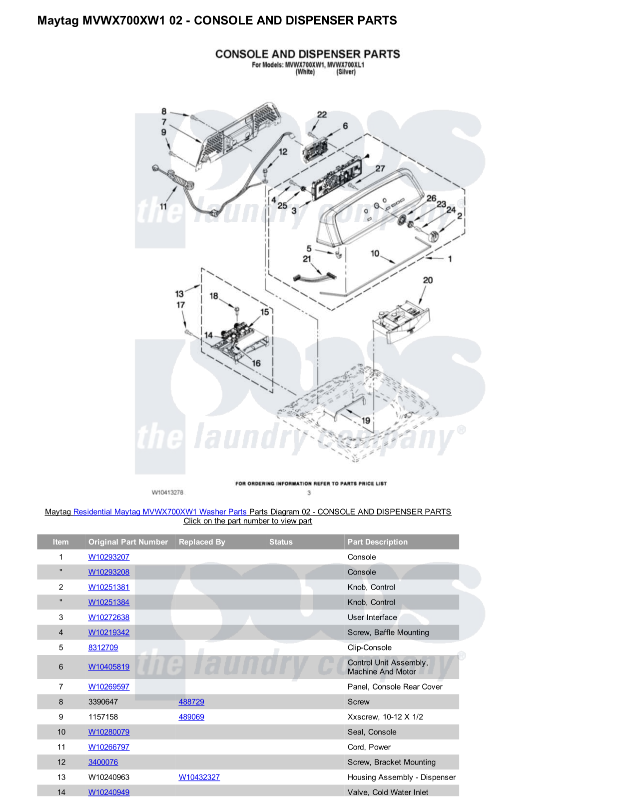 Maytag MVWX700XW1 Parts Diagram