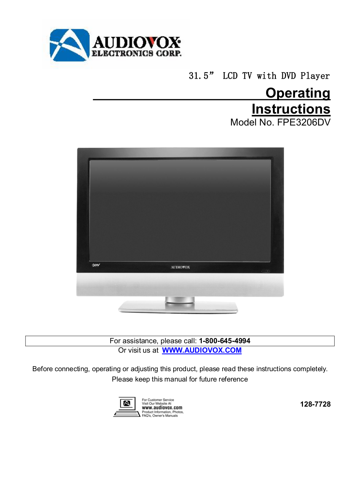 Audiovox FPE3206DV User Manual