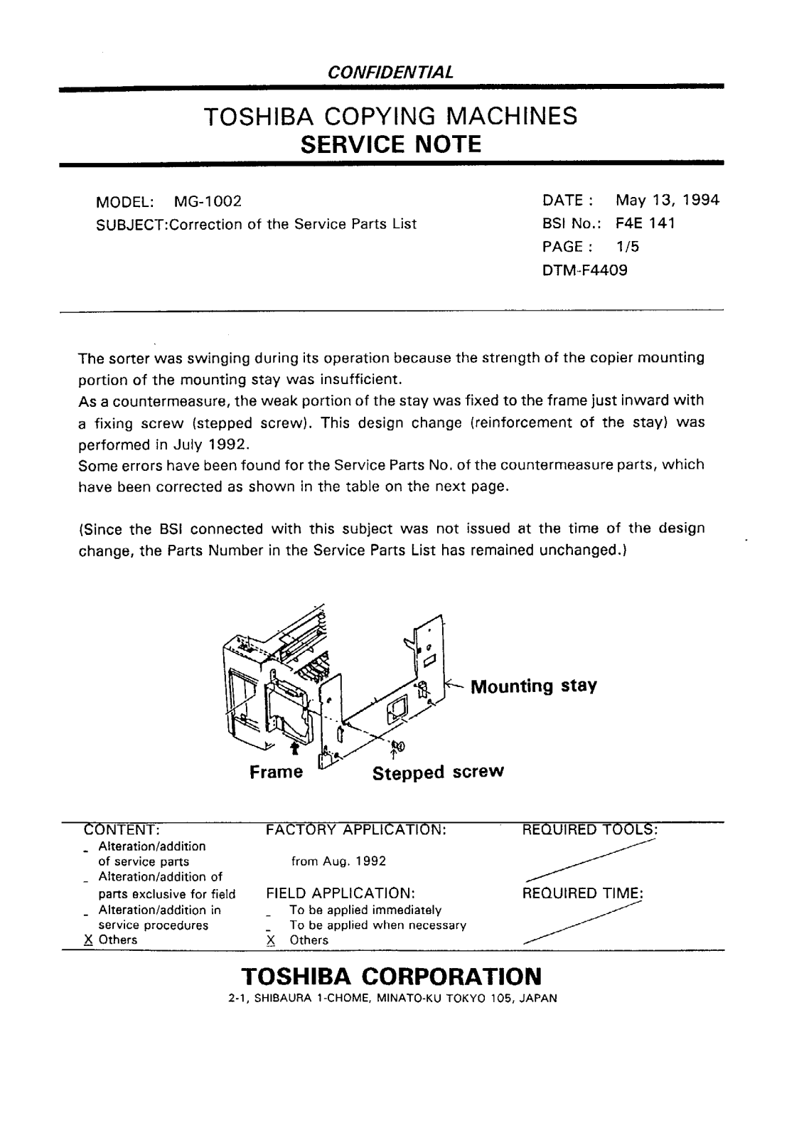 Toshiba f4e141 Service Note