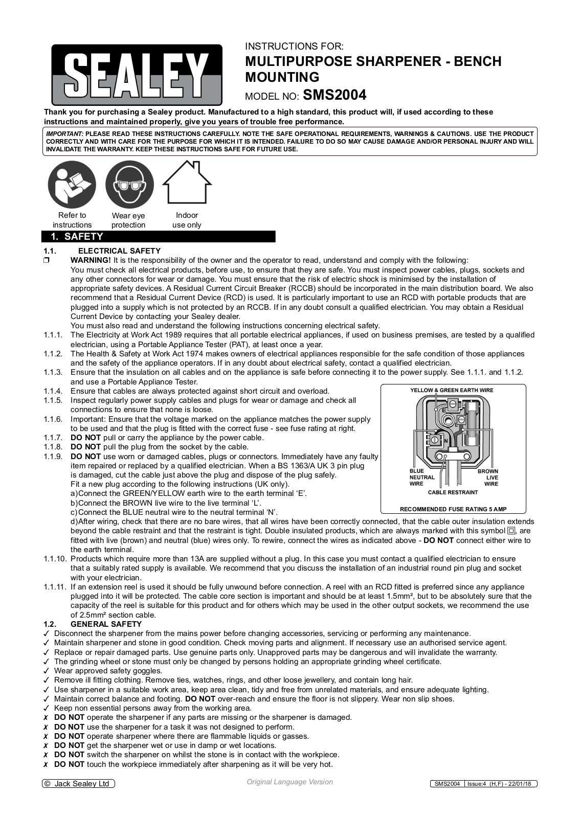 Sealey SMS2004 Instructions Manual