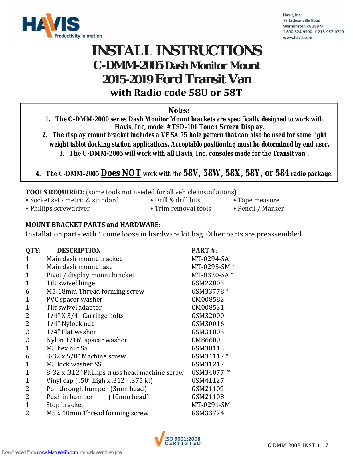 Havis C-DMM-2005 Install Instructions Manual