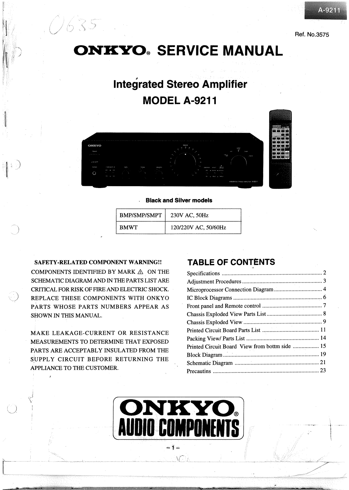 Onkyo A-9211 Service Manual