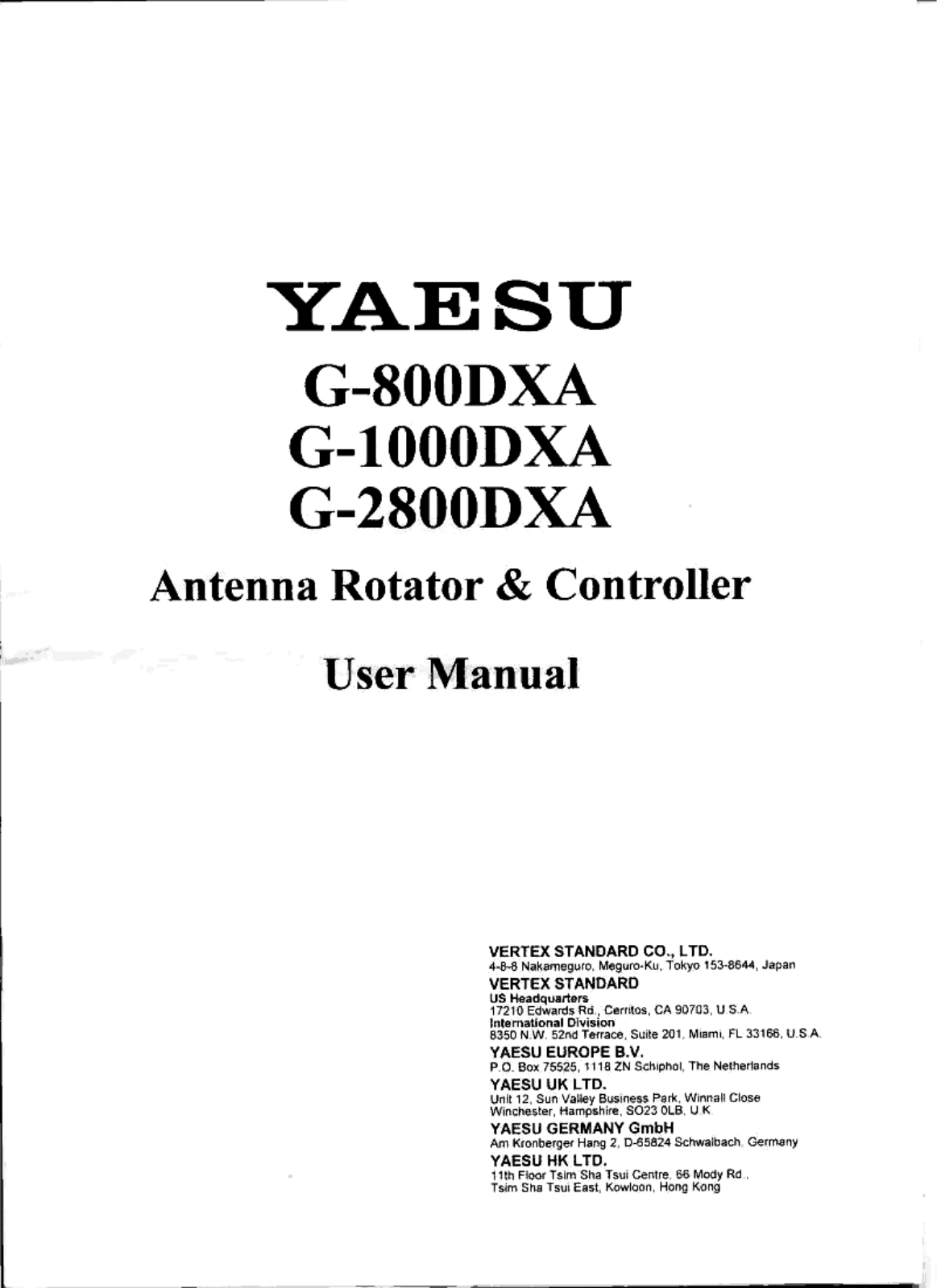 Yaesu G-1000DXA, G-2800DXA, G-800DXA INSTRUCTION MANUAL