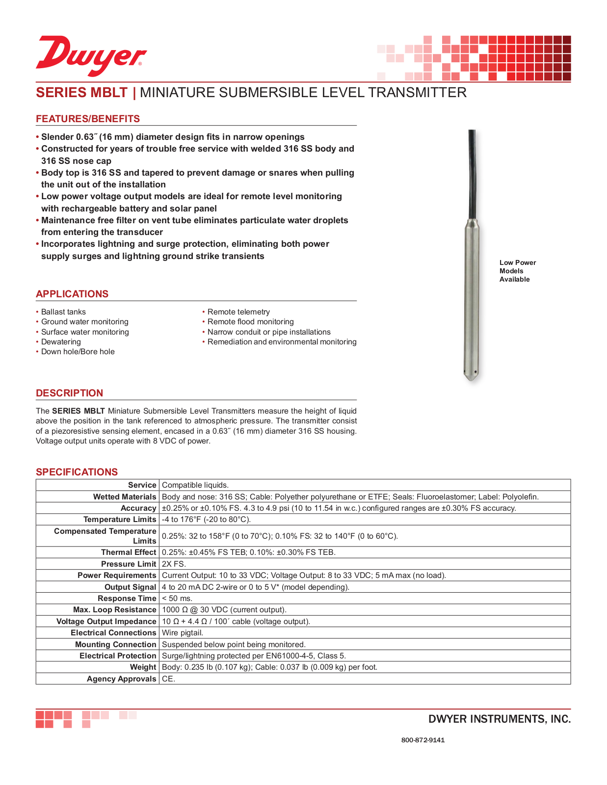 Dwyer Instruments SERIES MBLT Data Sheet