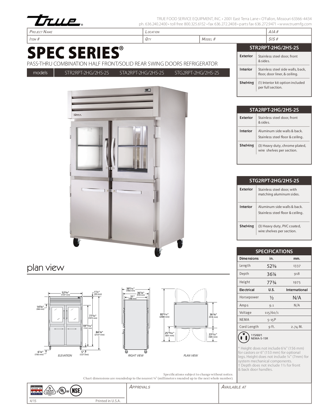 True STA2RPT-2HG-2HS-2S User Manual