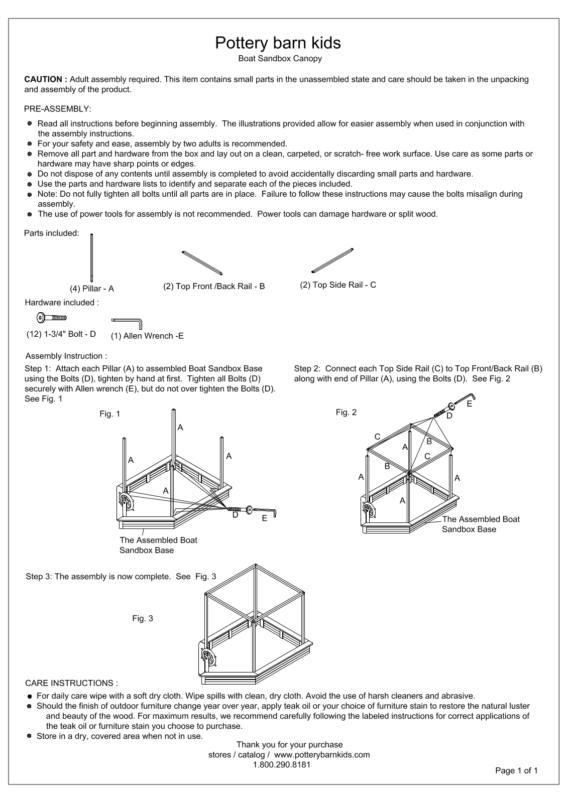 Pottery Barn Boat Sandbox Canopy Assembly Instruction