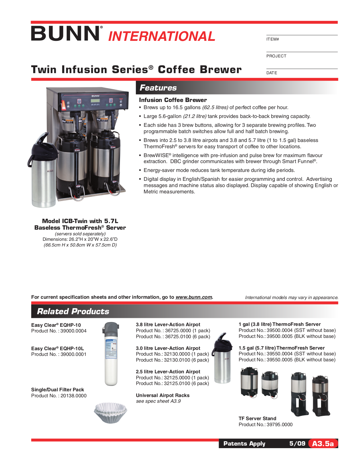 Bunn Coffee Maker ICBA-TWIN User Manual