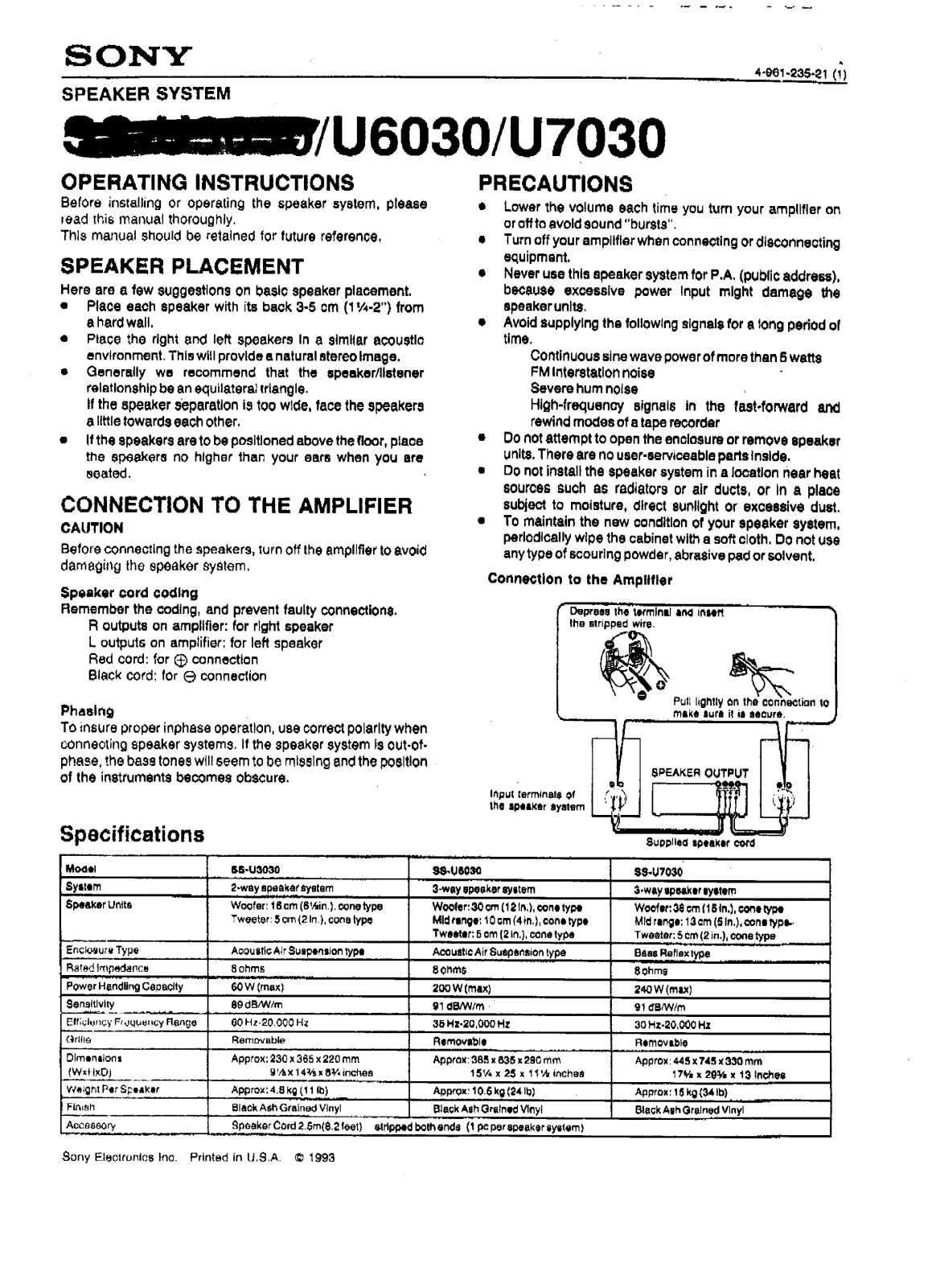 Sony SS-U3030 User Manual