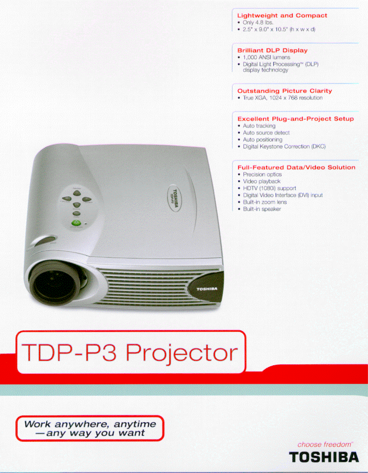 Toshiba TDP-P3 Product Sheet