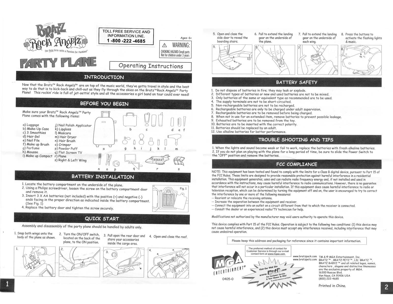 Mga Entertainment BRATZ ROCK ANGELZ PARTY PLANE 1 2 User Manual